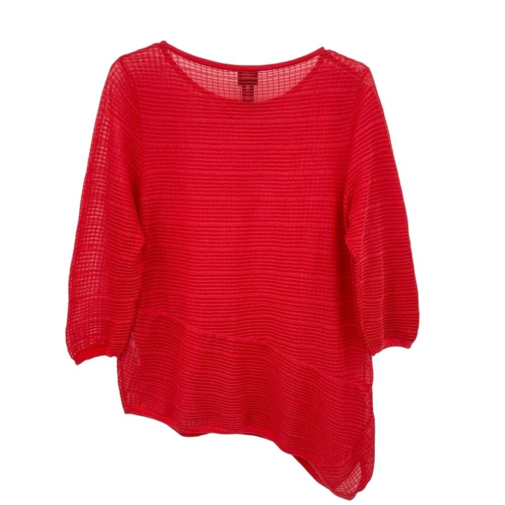 Chico’s Travelers blouse large asymmetric hem semi sheer 3/4 sleeve waffle weave - Picture 4 of 9
